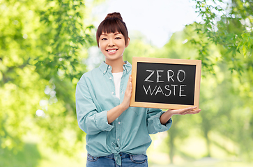 Image showing asian woman holds chalkboard with zero waste words