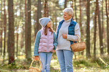 Image showing grandmother and granddaughter picking mushrooms