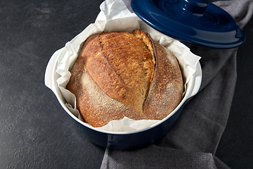 Image showing homemade craft bread in ceramic baking dish