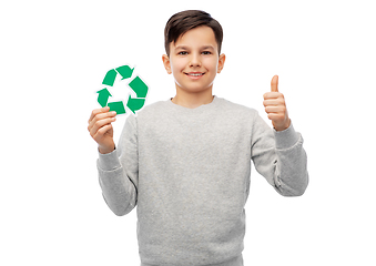 Image showing boy with green recycling sign showing thumbs up