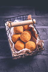 Image showing Homemade Arancini -  deep fried rice balls stuffed with Mozzarel