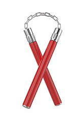 Image showing Red nunchaku with chain