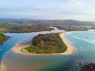 Image showing Tomago river snakes around and meets the sea