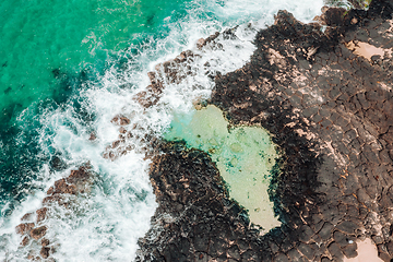 Image showing Aerial view of coastal rock pool and ocean