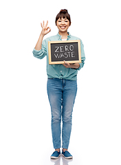 Image showing asian woman holds chalkboard with zero waste words