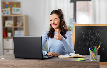 Image showing teacher with laptop having online class at home