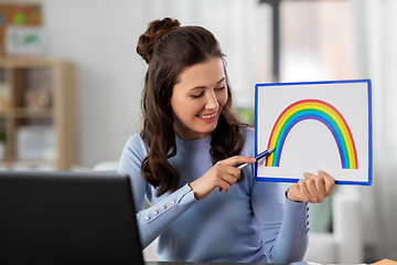 Image showing teacher with laptop having online class at home