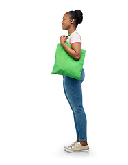 Image showing woman with reusable canvas bag for food shopping