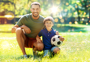 Image showing father and little son with soccer ball at park