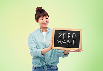 Image showing asian woman holds chalkboard with zero waste words