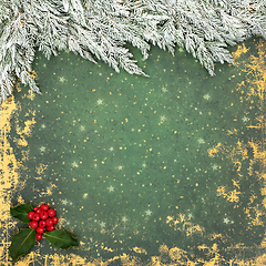 Image showing Snow Fir Winter Holly Christmas New Year Background 