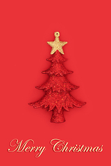 Image showing Merry Christmas Sparkling Red Bauble Tree Decoration 
