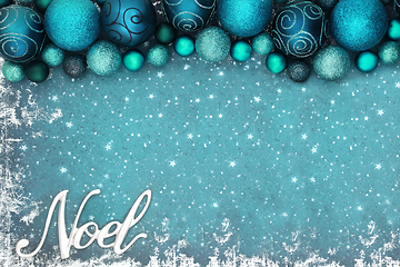 Image showing Noel Background with Festive Glitter Tree Bauble Decorations 