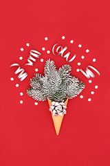 Image showing Festive Christmas Abstract Surreal Ice Cream Cone Concept