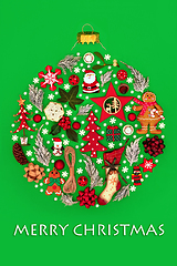 Image showing Merry Christmas Tree Bauble Decoration Concept