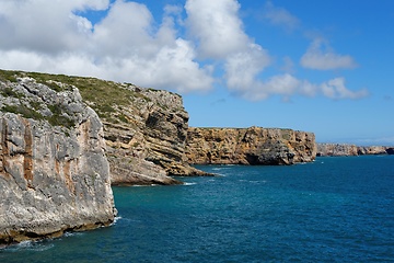 Image showing Scenic rocks on Atlantic coast near Cabo de Sao Vicente Cape in the Algarve, Portugal, on bright summer day