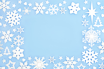 Image showing Festive Magical Snowflake and Star Christmas Blue Background