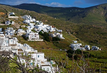 Image showing Dramatic view of the town of Chora in Serifos island, Greece under cloudy sky