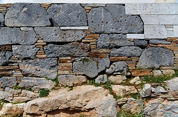 Image showing Texture of the ancient stone wall at Karthaia archeological site on Kea island, Greece