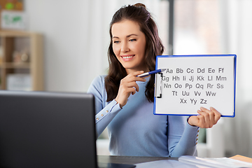 Image showing teacher with alphabet having online class at home