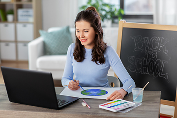 Image showing teacher drawing picture in online class of arts