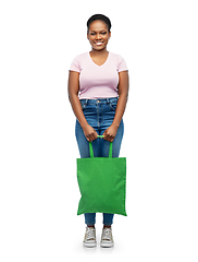 Image showing woman with reusable canvas bag for food shopping