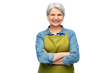 Image showing portrait of smiling senior woman in garden apron