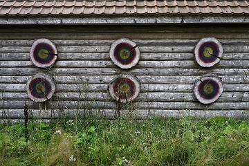 Image showing wooden round targets for archery