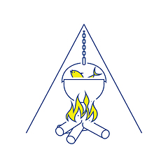 Image showing Icon of fire and fishing pot