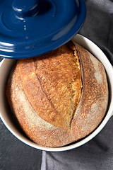 Image showing homemade craft bread in ceramic baking dish