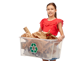 Image showing smiling girl sorting paper waste