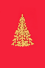 Image showing Festive Gold Glitter Ornate Christmas Tree Minimal Design