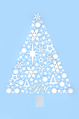 Image showing Fantasy Christmas Tree with Joy Sign and Festive Ornaments 