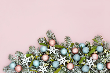 Image showing Christmas Snowflake Fir and Tree Bauble Background