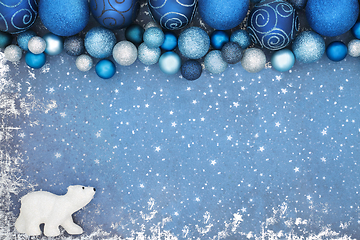 Image showing Christmas North Pole Background Concept with Polar Bear and Blue