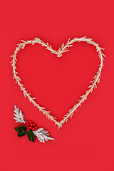 Image showing Christmas Heart Shape Wreath with Holly and Fir