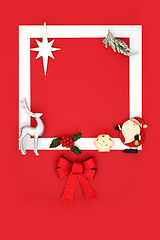 Image showing Christmas Holiday Background with Decorations Food and Flora
