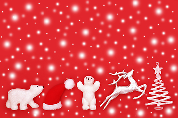 Image showing Christmas Eve North Pole Snow Concept with Tree Decorations 