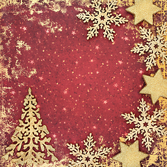 Image showing Abstract Gold Christmas Tree Snowflake and Star Background Borde