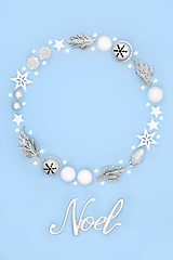 Image showing Christmas Wreath and Noel Sign with Traditional Symbols