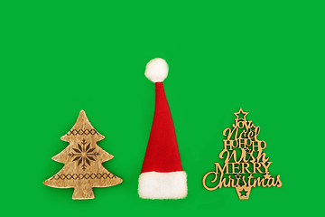 Image showing Retro  Rustic Christmas Tree Decorations and Santa Hat 