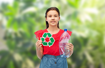 Image showing girl with green recycling sign and plastic bottle