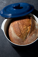 Image showing homemade craft bread in ceramic baking dish