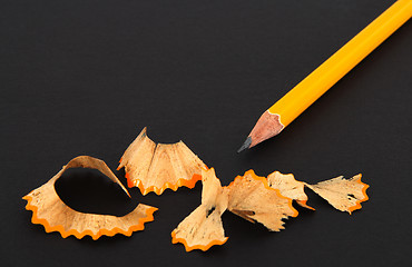 Image showing Sharpened pencil and wooden shavings