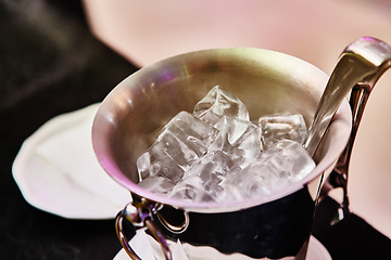 Image showing Close up ice in metal bucket
