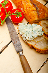 Image showing fresh blue cheese spread ove french baguette