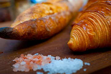 Image showing French fresh croissants and artisan baguette tradition