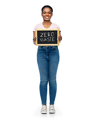 Image showing african woman with zero waste words on chalkboard