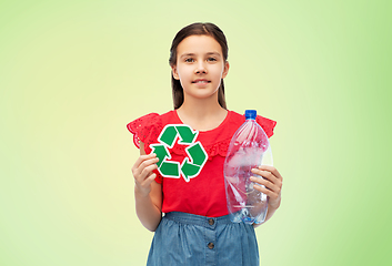 Image showing girl with green recycling sign and plastic bottle