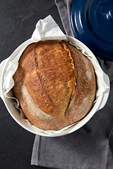 Image showing homemade craft bread in ceramic baking dish